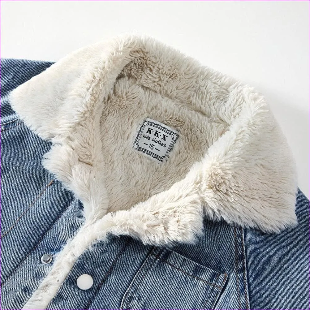 Loved Kids Faux Rabbit Fur Denim Jacket