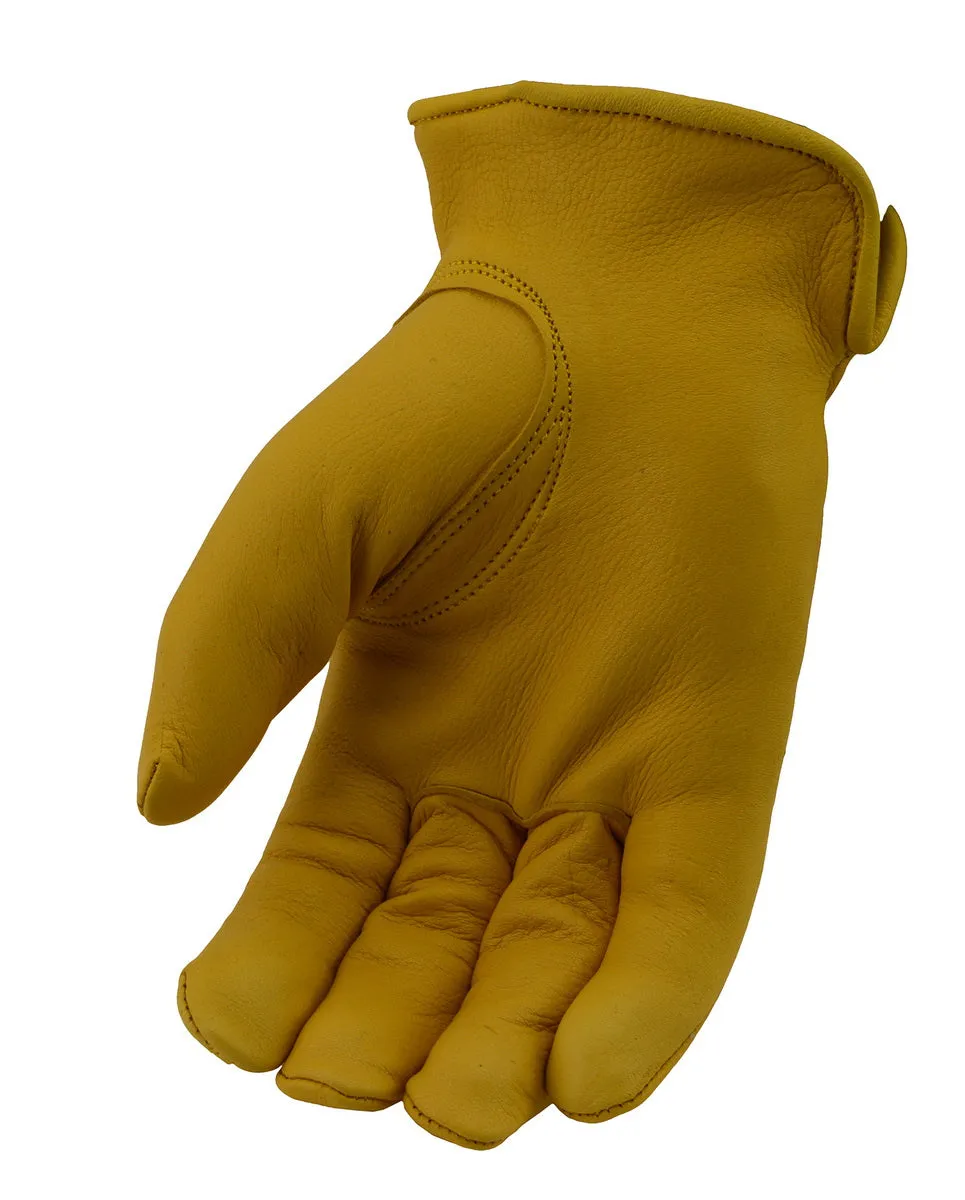 M-Boss Motorcycle Apparel BOS37550 Men's Yellow Full Grain Deerskin Gloves