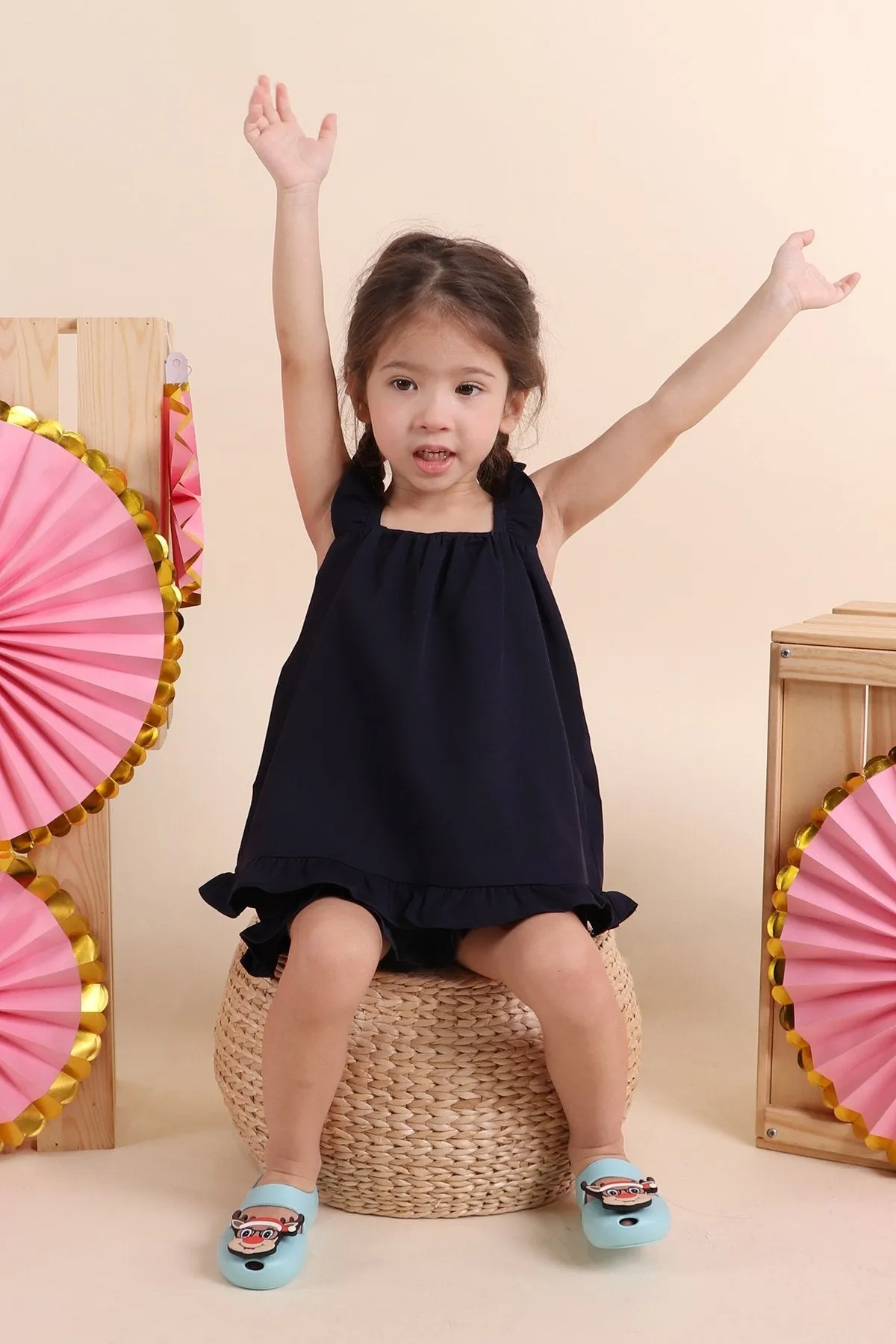 MADEBYNM NM KIDS SPRING BLESSING FLUTTER TWO-PIECE SET IN MIDNIGHT NAVY [12M/18/2Y/3Y/4Y/5Y/6Y]