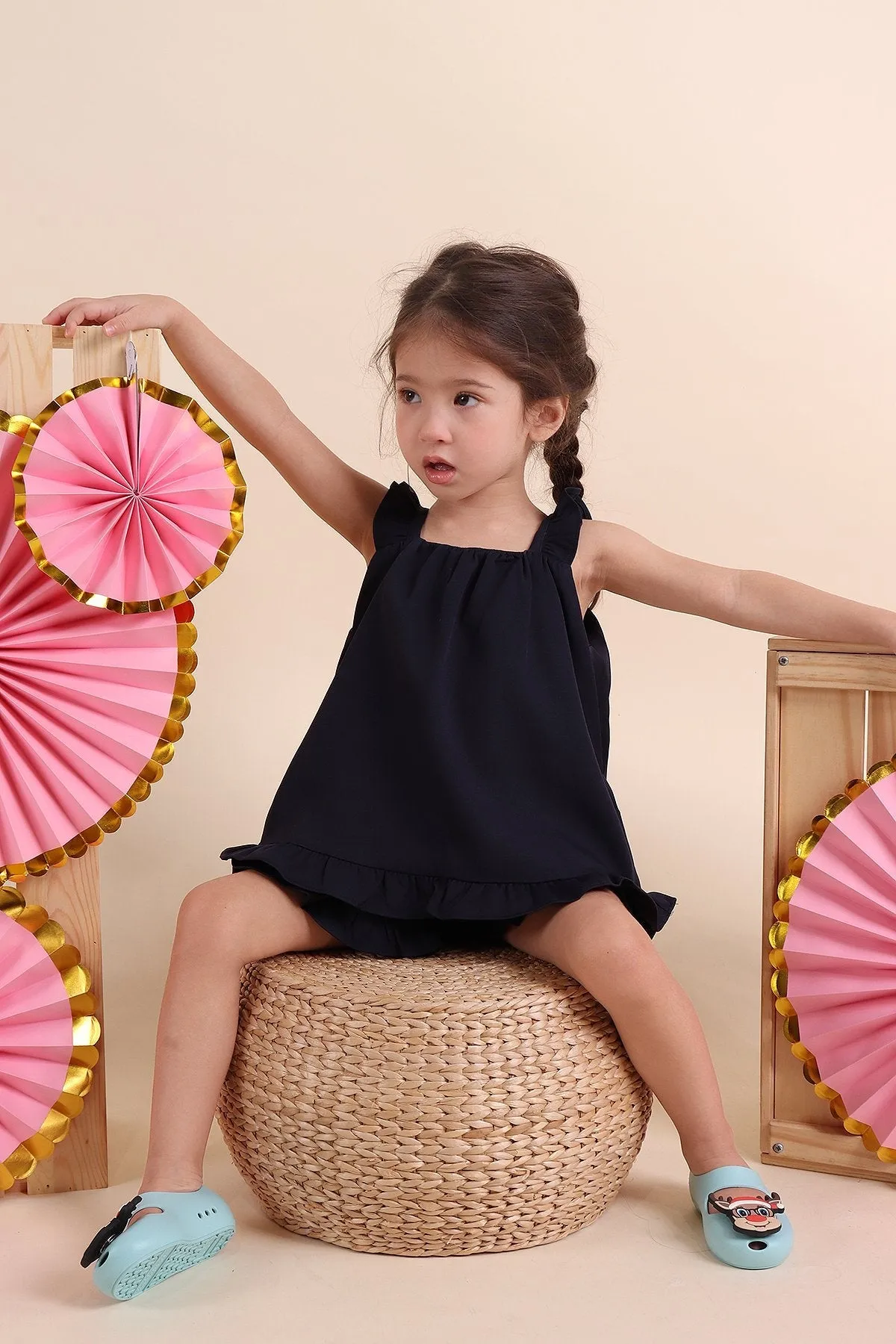 MADEBYNM NM KIDS SPRING BLESSING FLUTTER TWO-PIECE SET IN MIDNIGHT NAVY [12M/18/2Y/3Y/4Y/5Y/6Y]