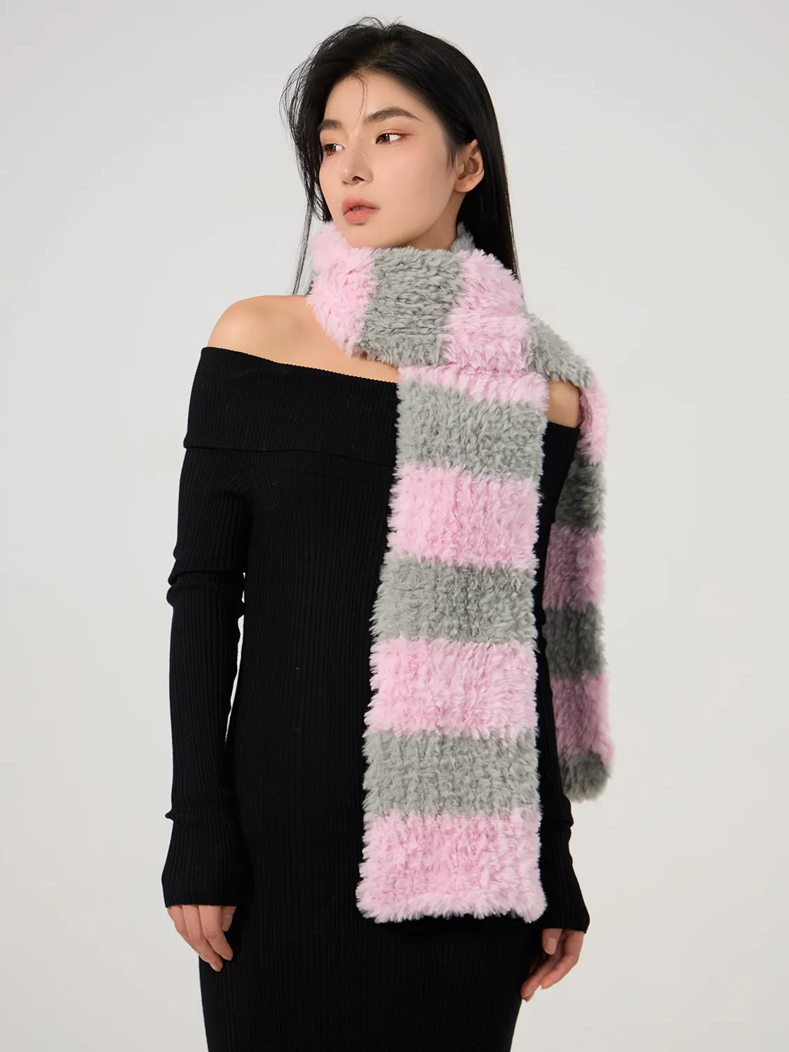 MDOG Striped Fur Winter Scarf for Women