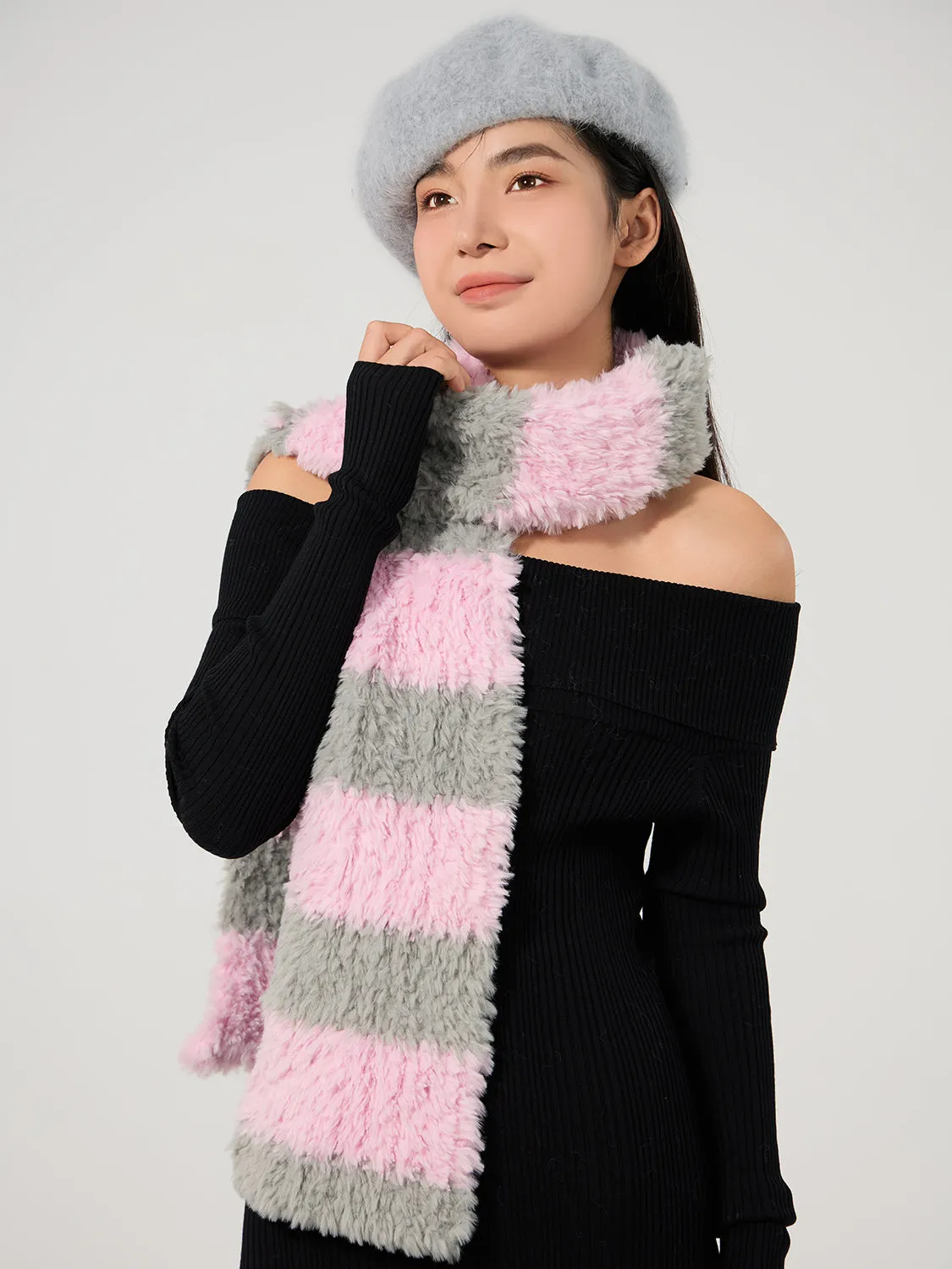 MDOG Striped Fur Winter Scarf for Women