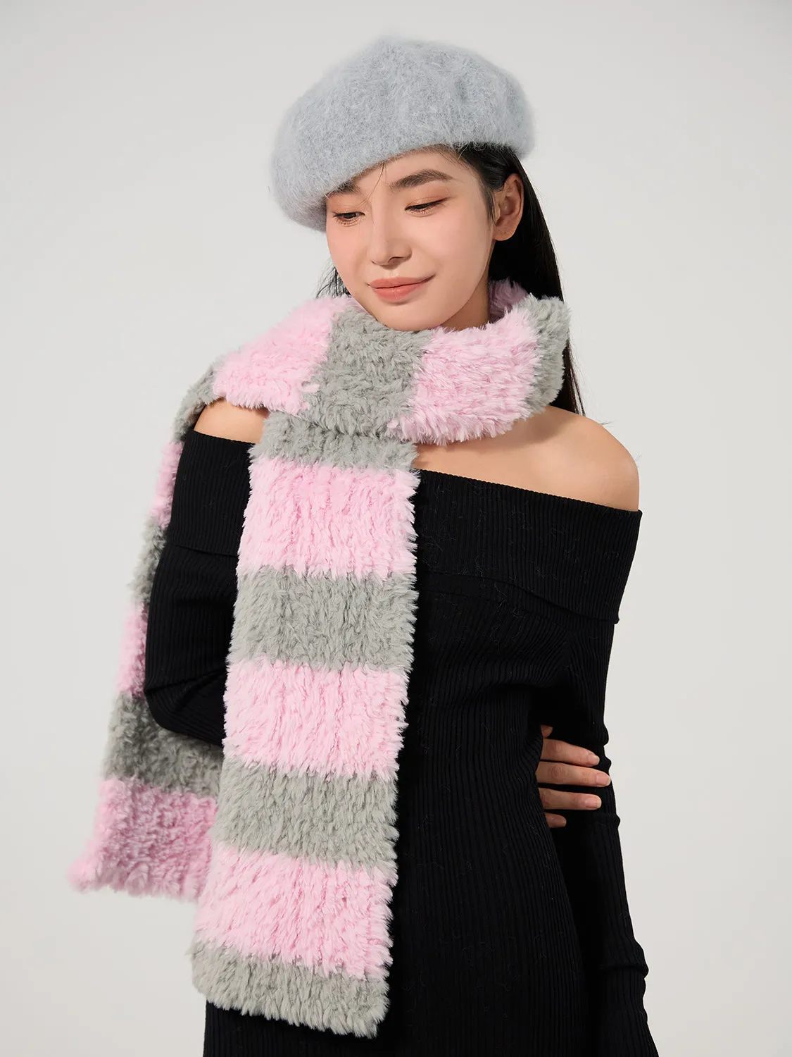 MDOG Striped Fur Winter Scarf for Women