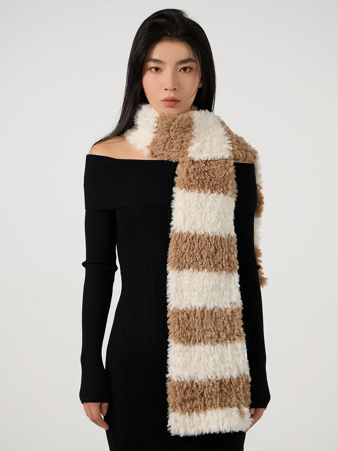 MDOG Striped Fur Winter Scarf for Women