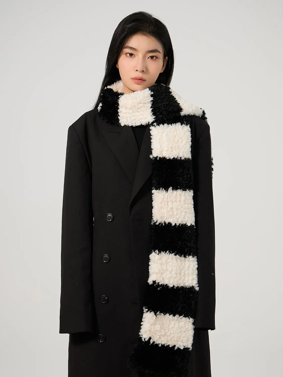 MDOG Striped Fur Winter Scarf for Women