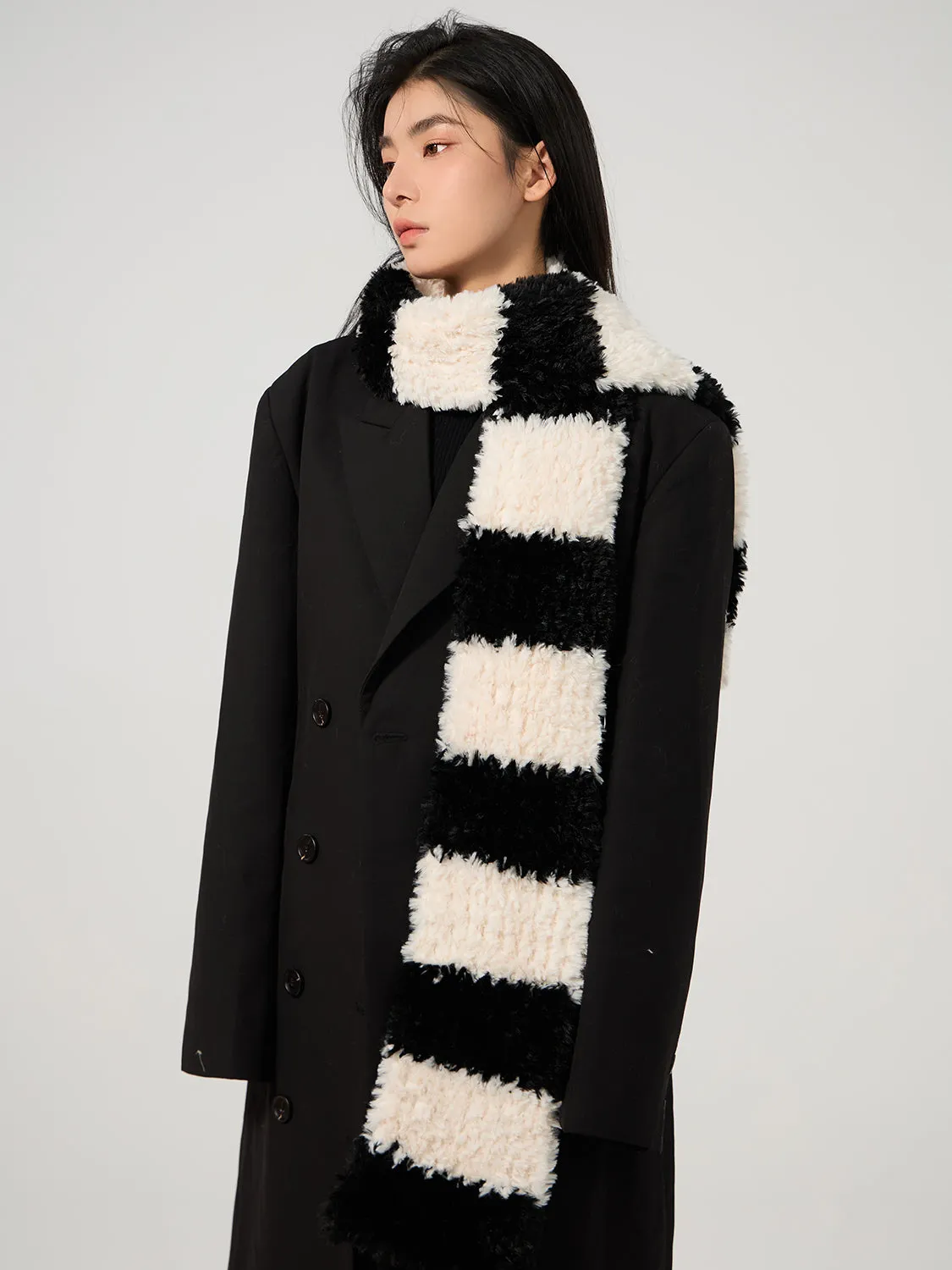 MDOG Striped Fur Winter Scarf for Women