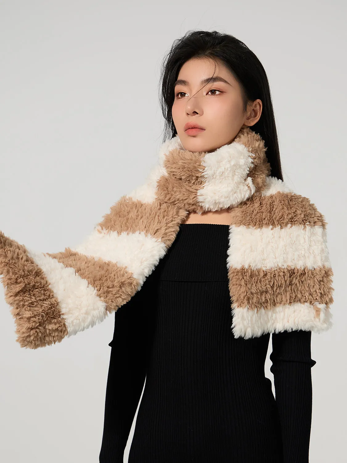 MDOG Striped Fur Winter Scarf for Women