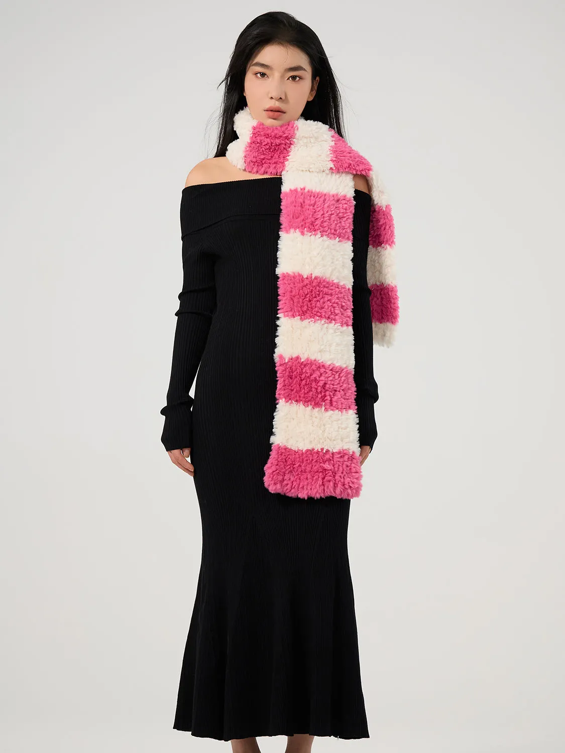 MDOG Striped Fur Winter Scarf for Women