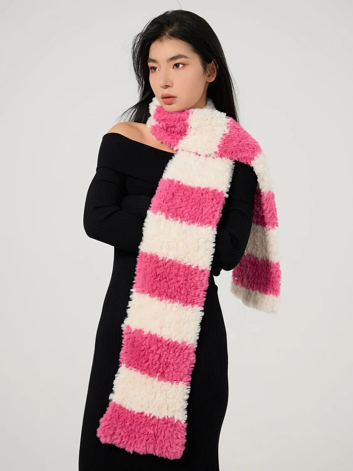 MDOG Striped Fur Winter Scarf for Women