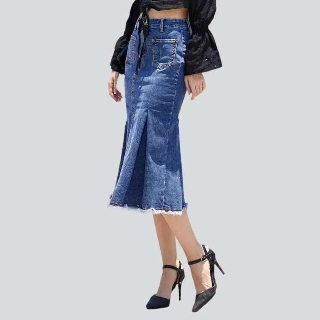 Midi mermaid women's denim skirt