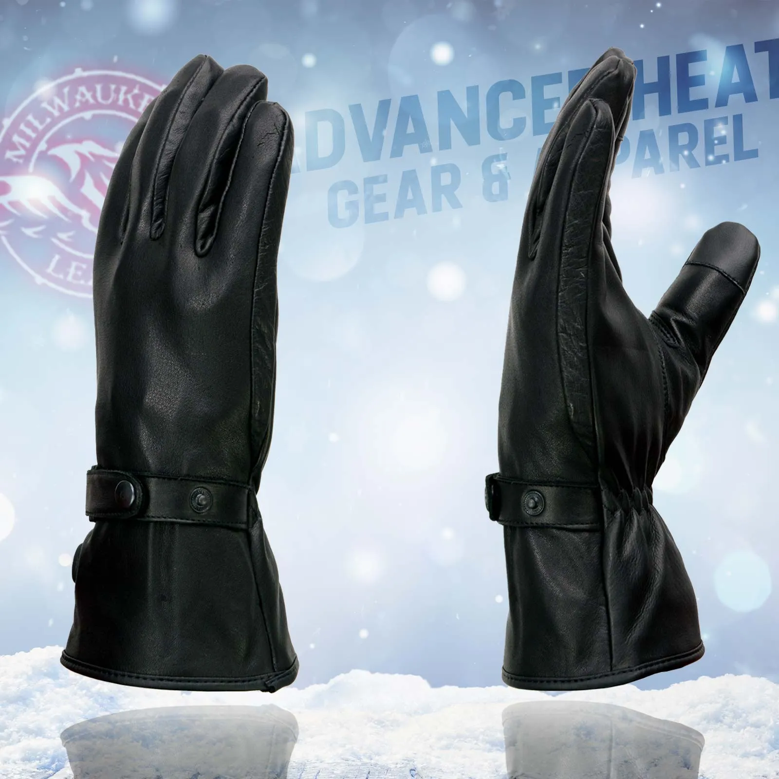 Milwaukee Leather MG7519SET Men’s Black Leather Heated Winter Gloves