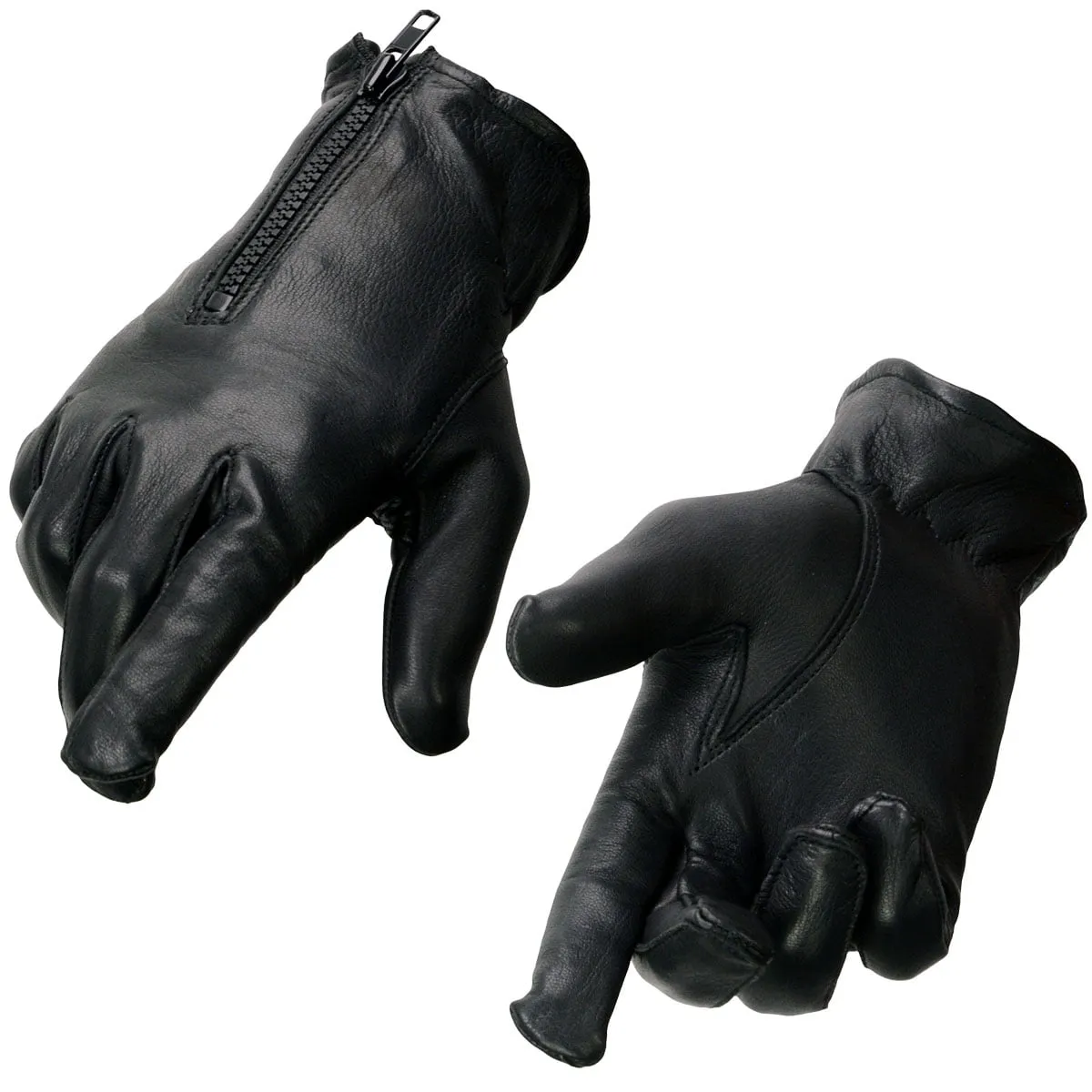 Milwaukee Leather SH867 Men's Black Unlined Deerskin Lightweight Motorcycle Hand Gloves W/ Wrist Zipper Closure