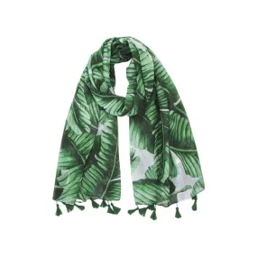 Mixed Tropical Leaves with Tassel Scarf