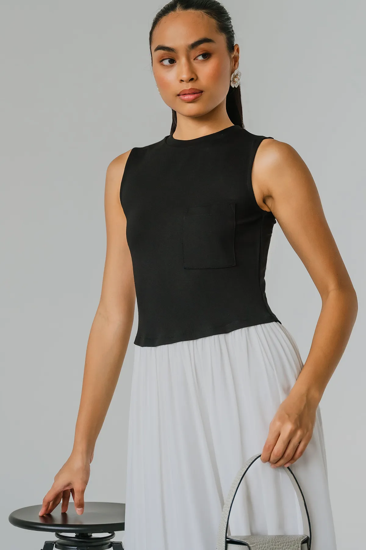 Modern Muse Front Pocket Duo Dress (White)