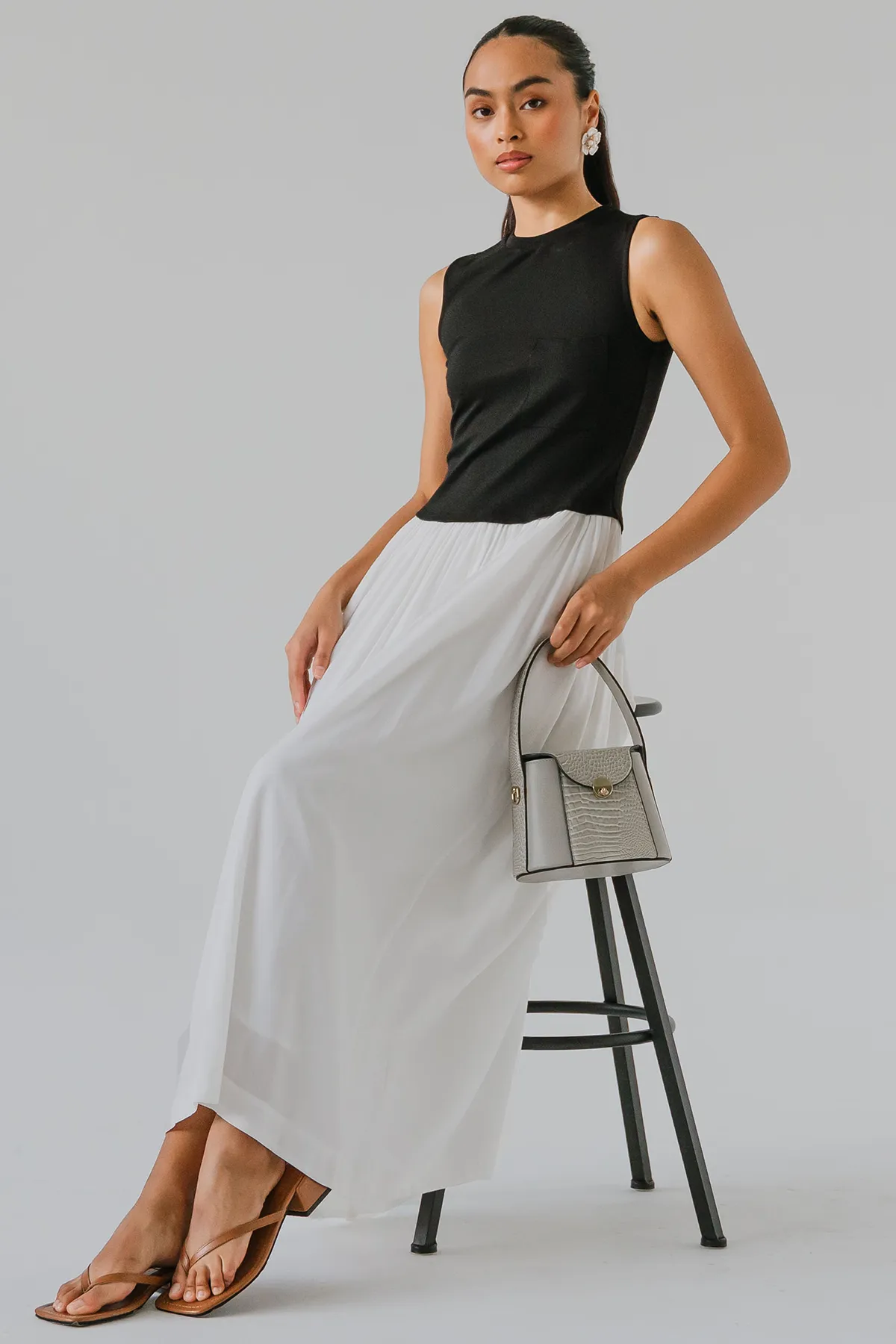 Modern Muse Front Pocket Duo Dress (White)