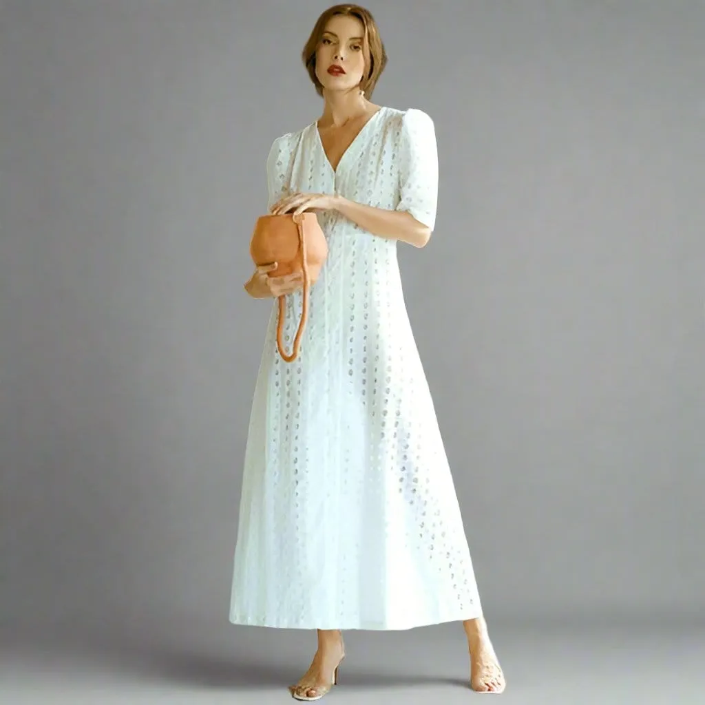 Olympia Dress: A Feminist Embroidered Cotton Maxi Dress