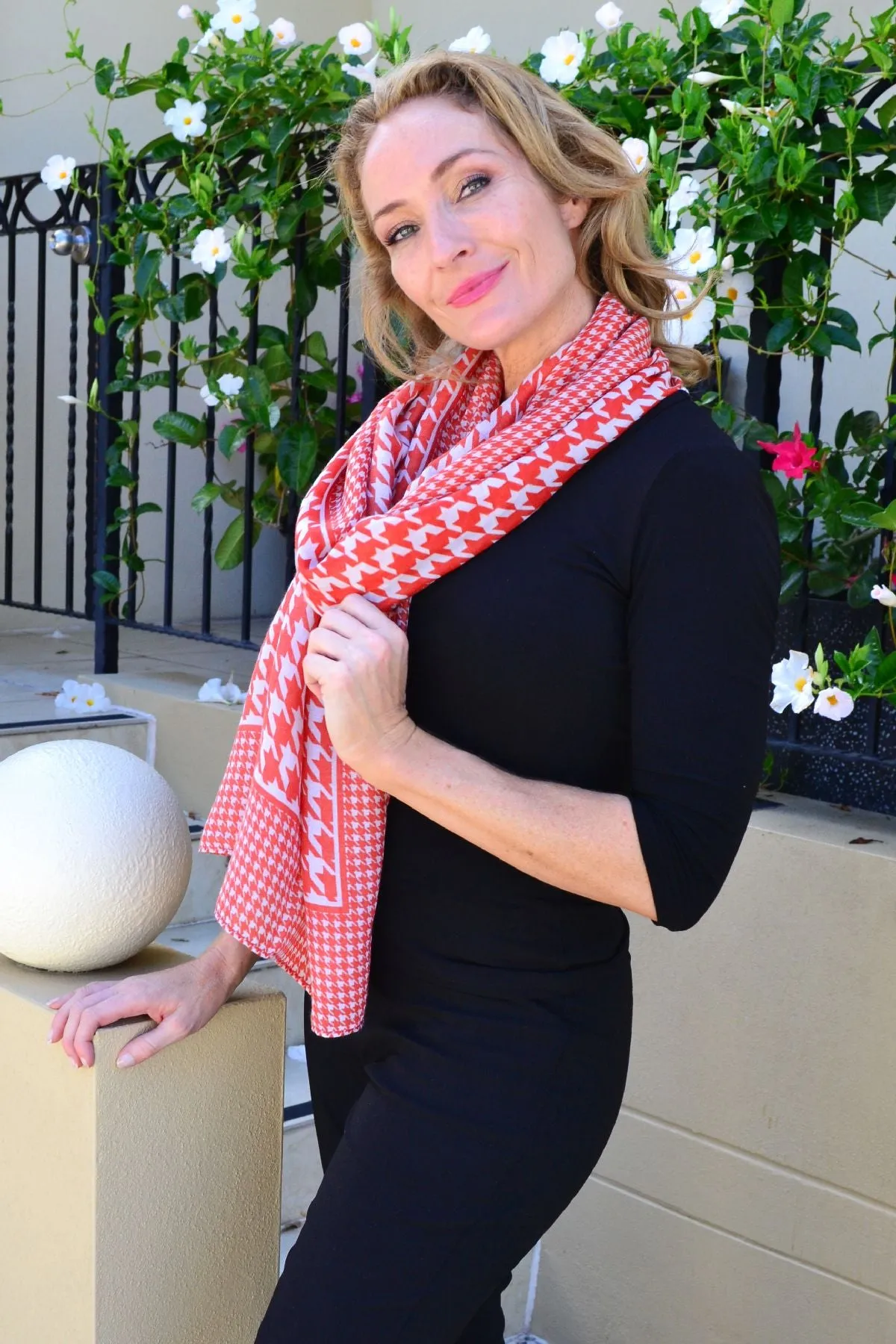 Orange Cream Houndstooth Pattern Scarf