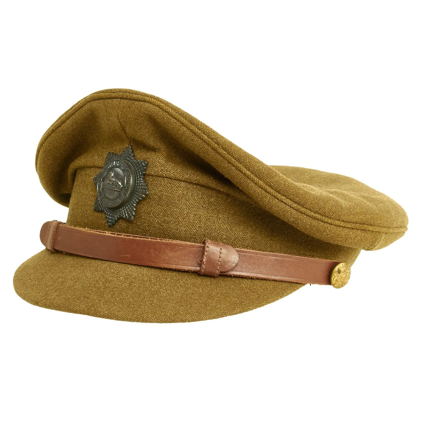 Original British WWII Khaki Lincolnshire Regiment Officers Visor Cap by Townend in size 7 3/4