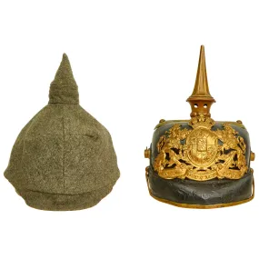 Original German WWI Bavarian M1886/1914 Infantry Pickelhaube Spiked Helmet With Wool Überzug