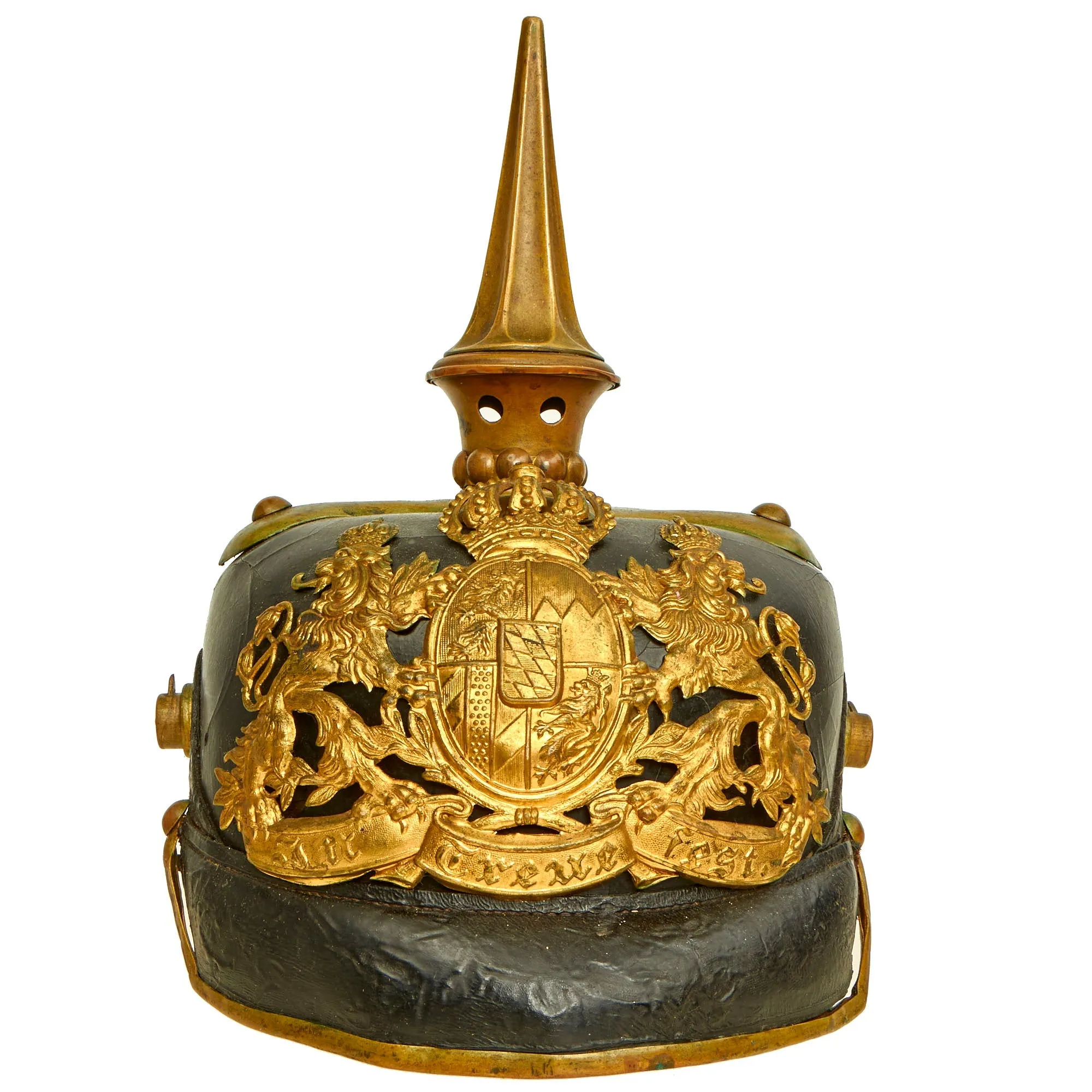 Original German WWI Bavarian M1886/1914 Infantry Pickelhaube Spiked Helmet With Wool Überzug