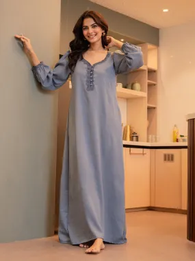 Pigeon Blue Soft Crepe Night Maxi