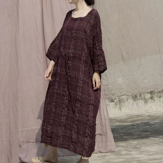 Plaid Cotton Ramie Maxi Dress | Lotus