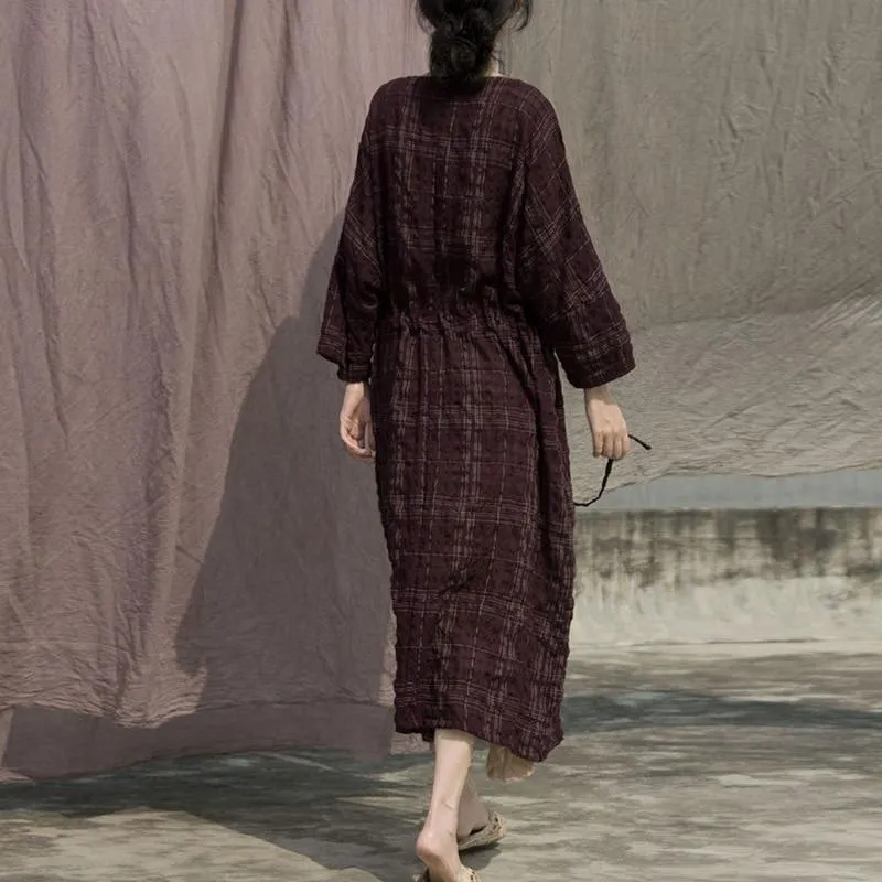 Plaid Cotton Ramie Maxi Dress | Lotus