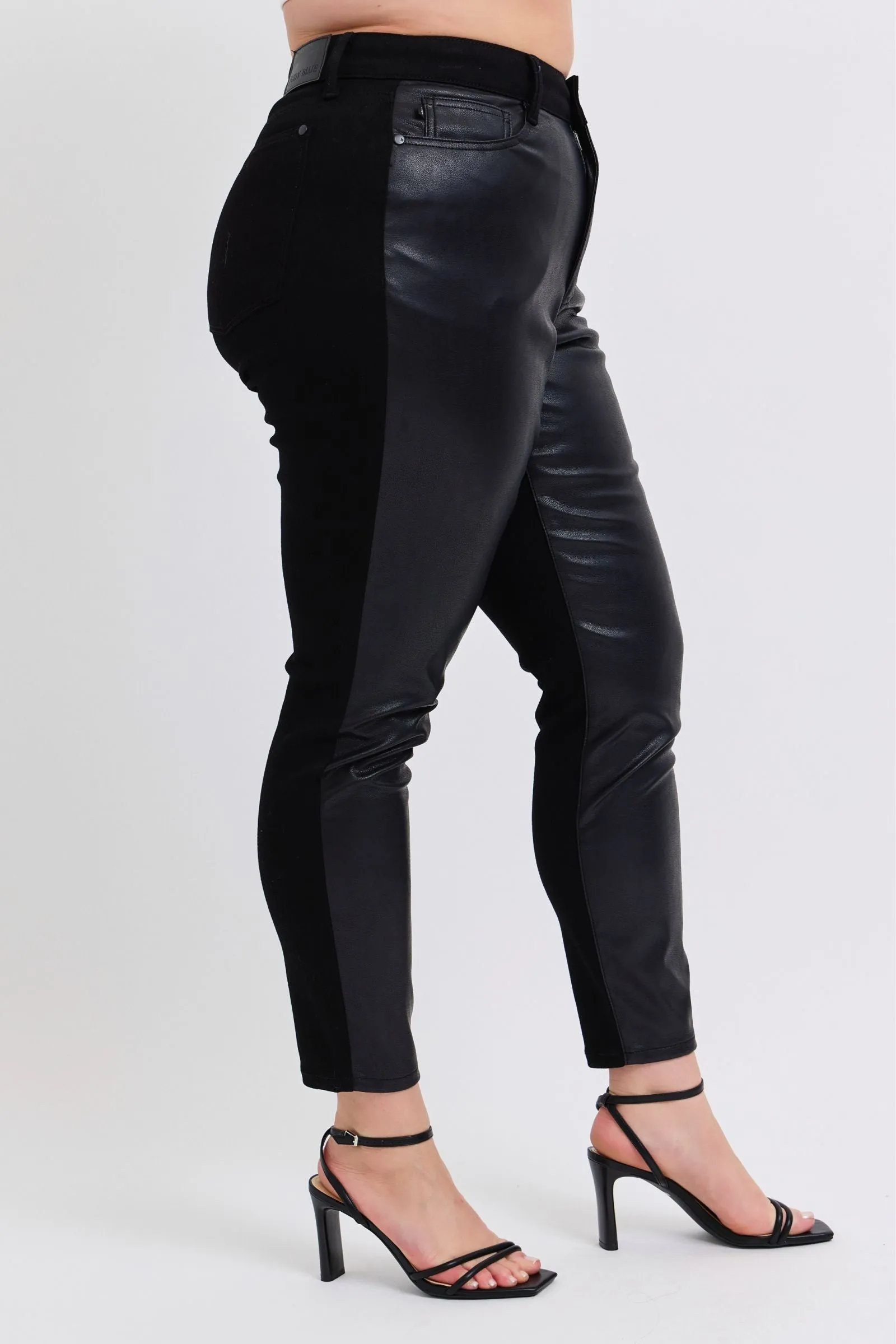 Plus Size HW Faux Leather & Denim Skinny - 88810PL