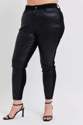 Plus Size HW Faux Leather & Denim Skinny - 88810PL