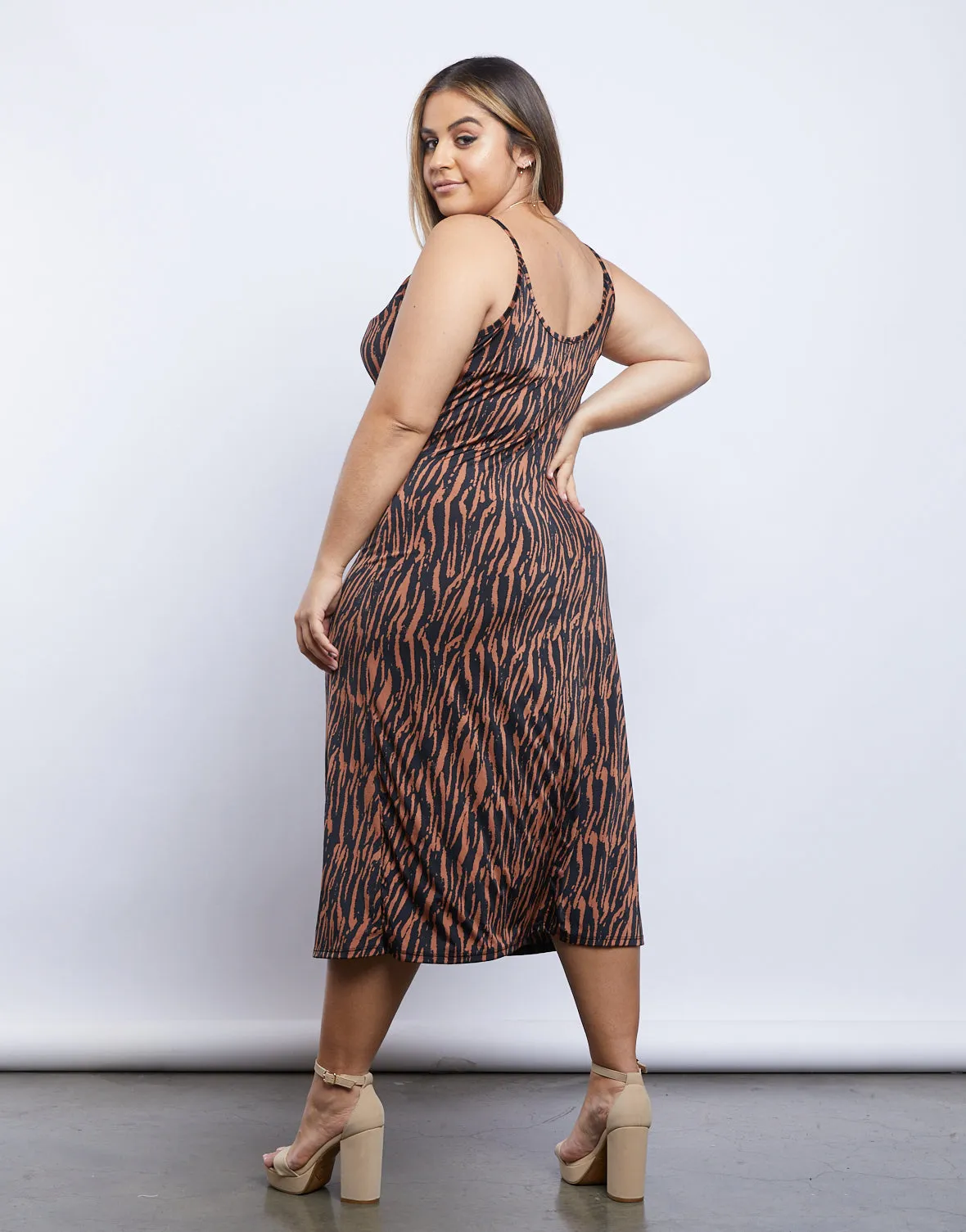 Plus Size Tiger Print Midi Dress