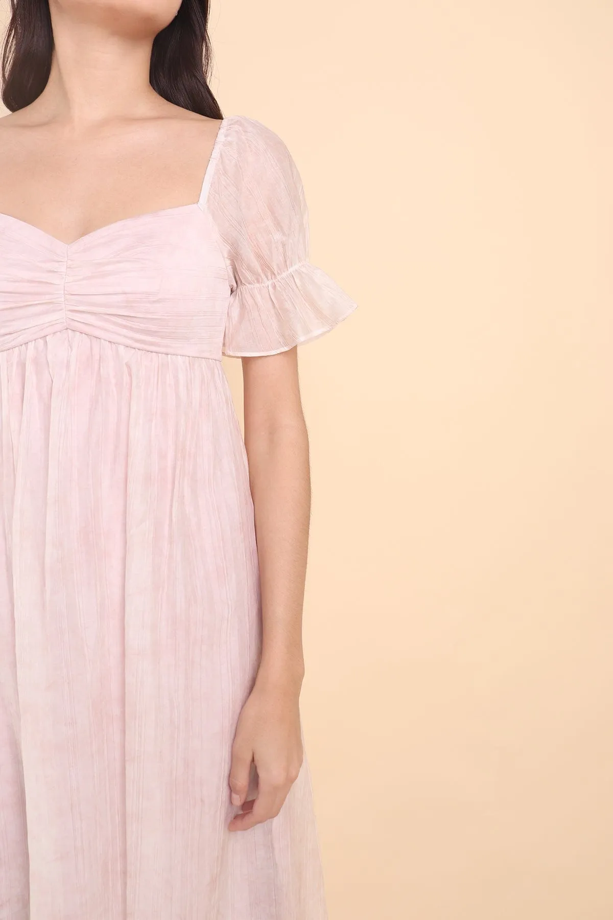 PRAIRIE RUCHED MIDAXI DRESS IN PINK