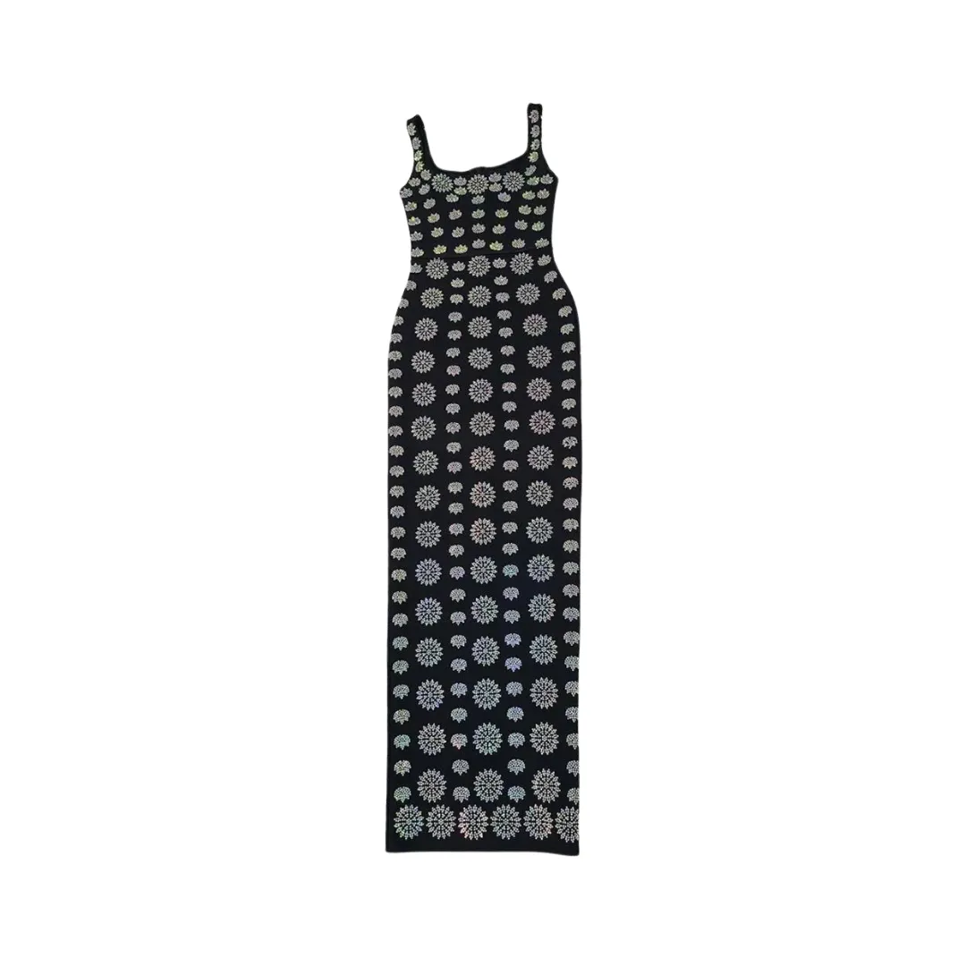 Pre Order:  Diamond Embellishment Hip Wrapped Bandage Maxi Dress