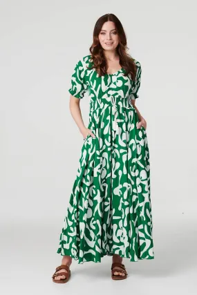 Printed Puff Sleeve Maxi Dress