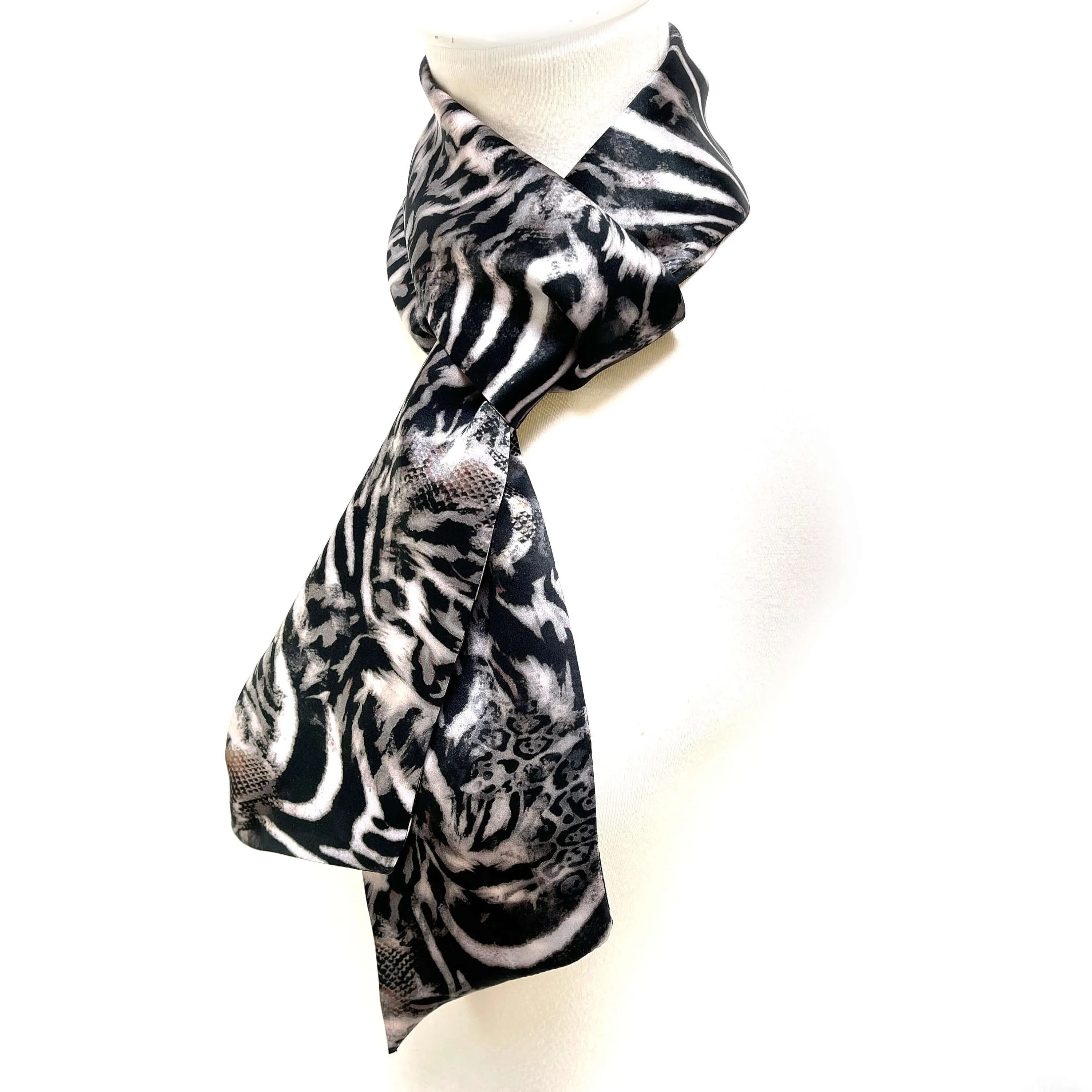 Pure Silk Mixed Zebra Safari Scarf, Womans Scarf, Hair Scarf, Neck Scarf, Headband, Designer Scarf, 100% Pure Silk