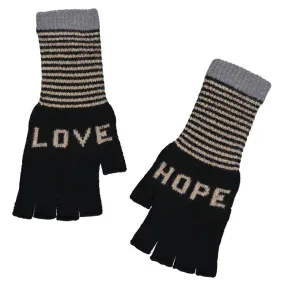 Quinton   Chadwick Fingerless Love Hope Gloves in Black and Taupe and Grey