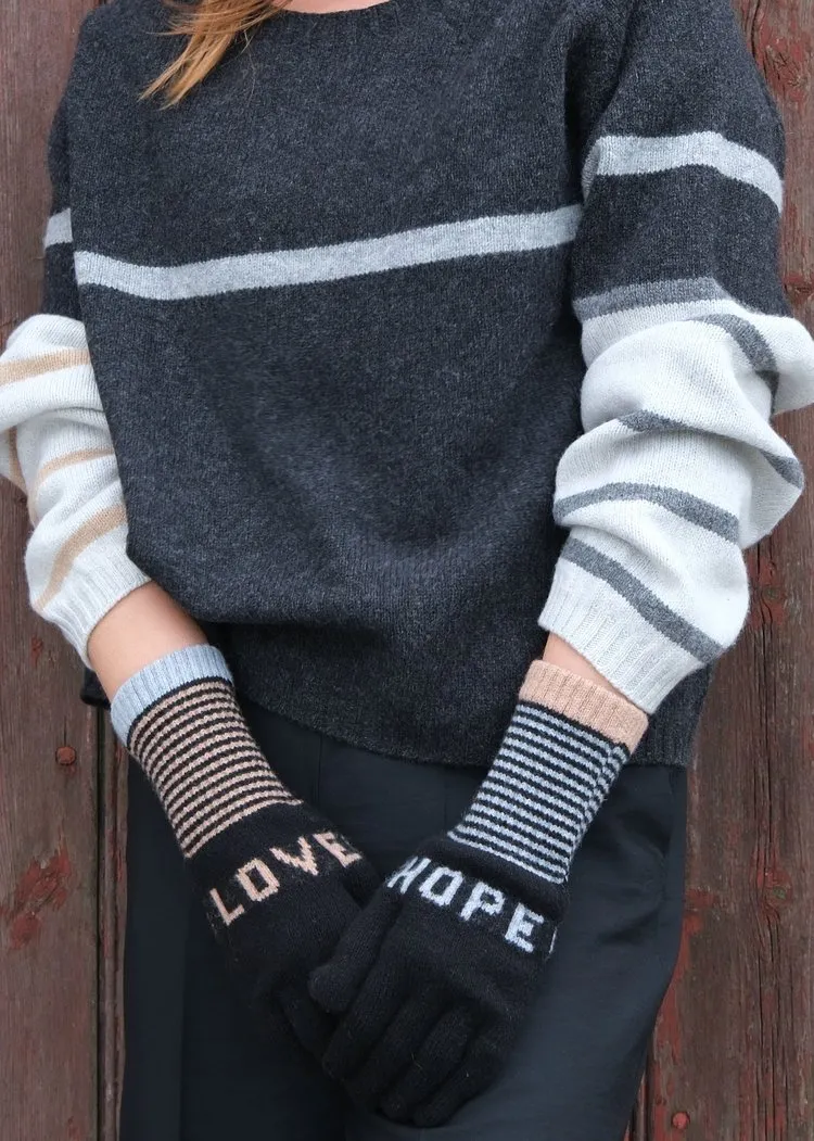 Quinton   Chadwick Love and Hope Gloves in Black with Camel and Grey