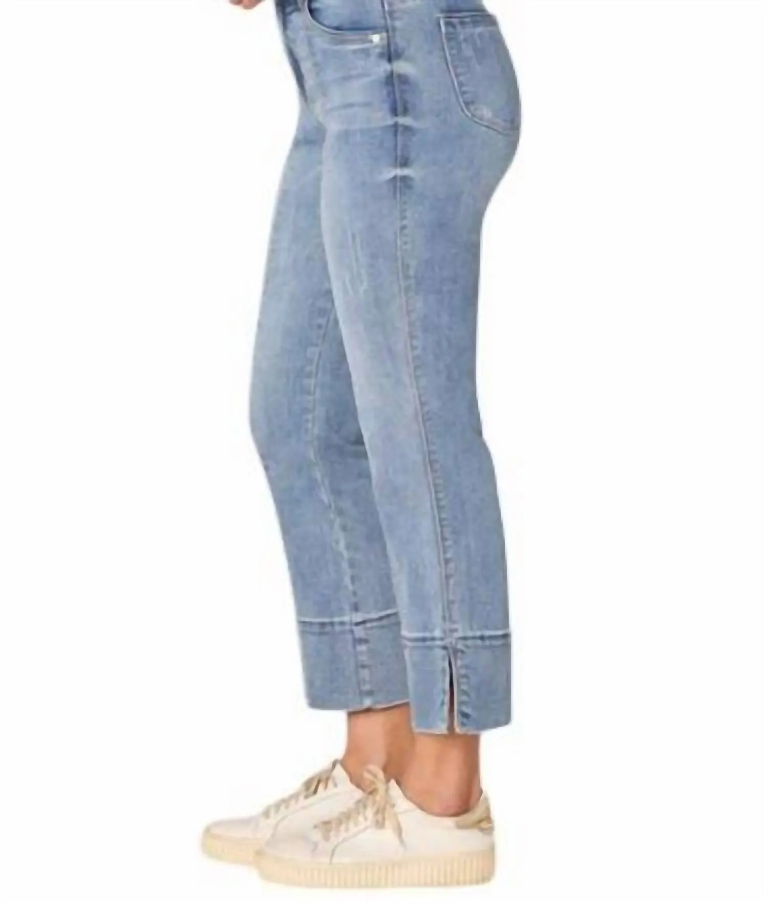 "ab"solution High Rise Kick Flare Plus Size Jeans With Slit Hem In Light Blue