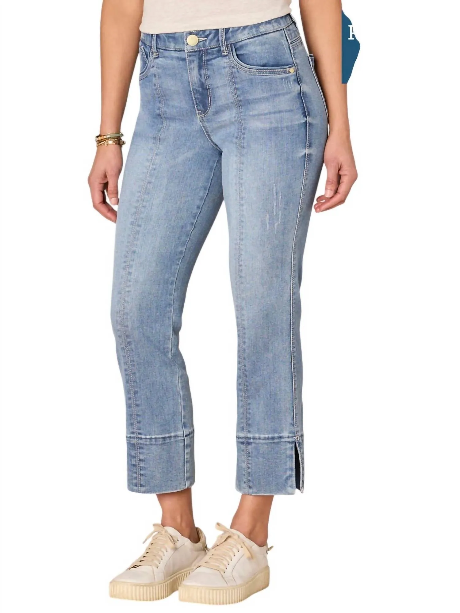 "ab"solution High Rise Kick Flare Plus Size Jeans With Slit Hem In Light Blue