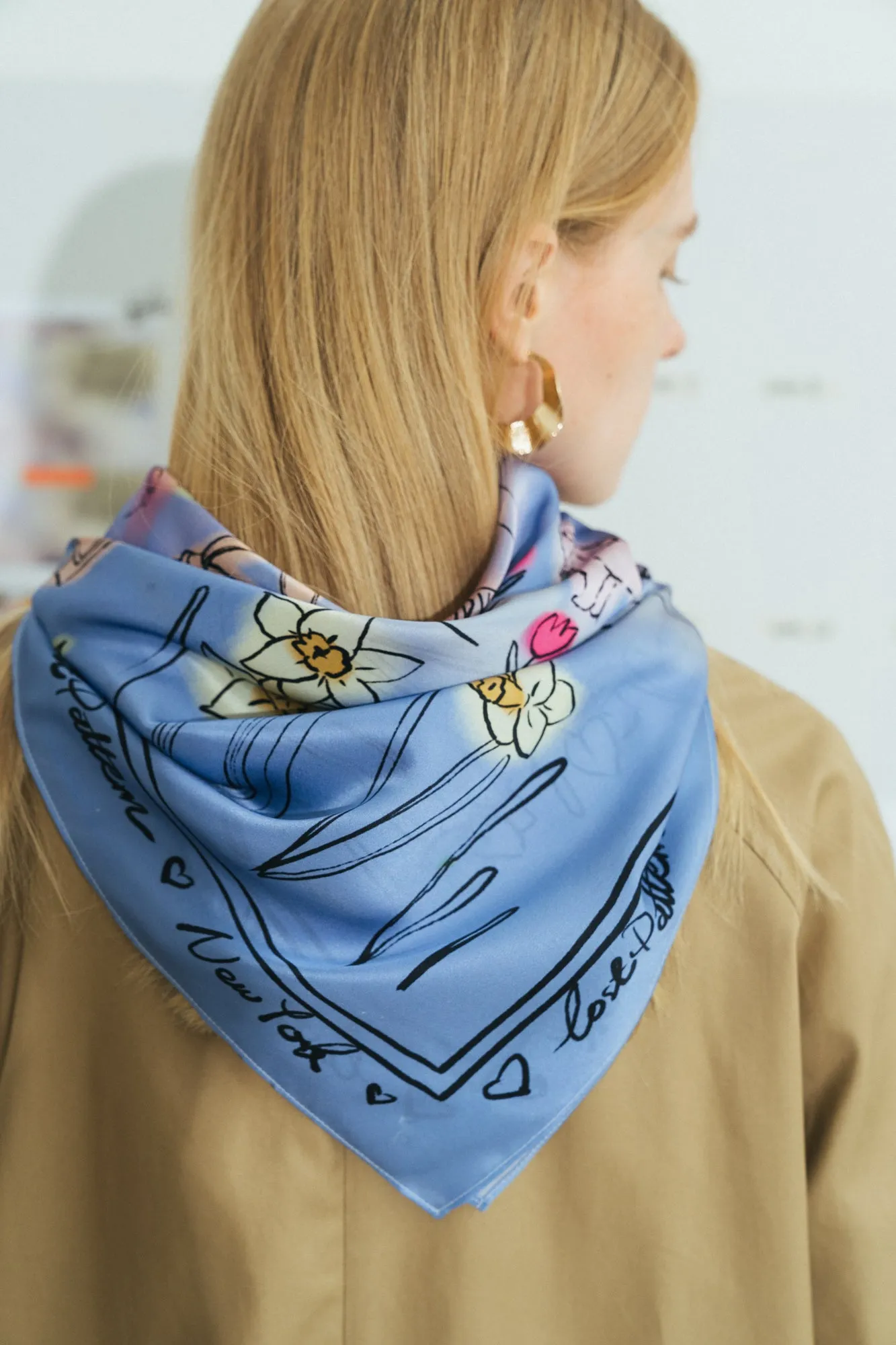 "New York in Sketches" Silk Scarf - Blue