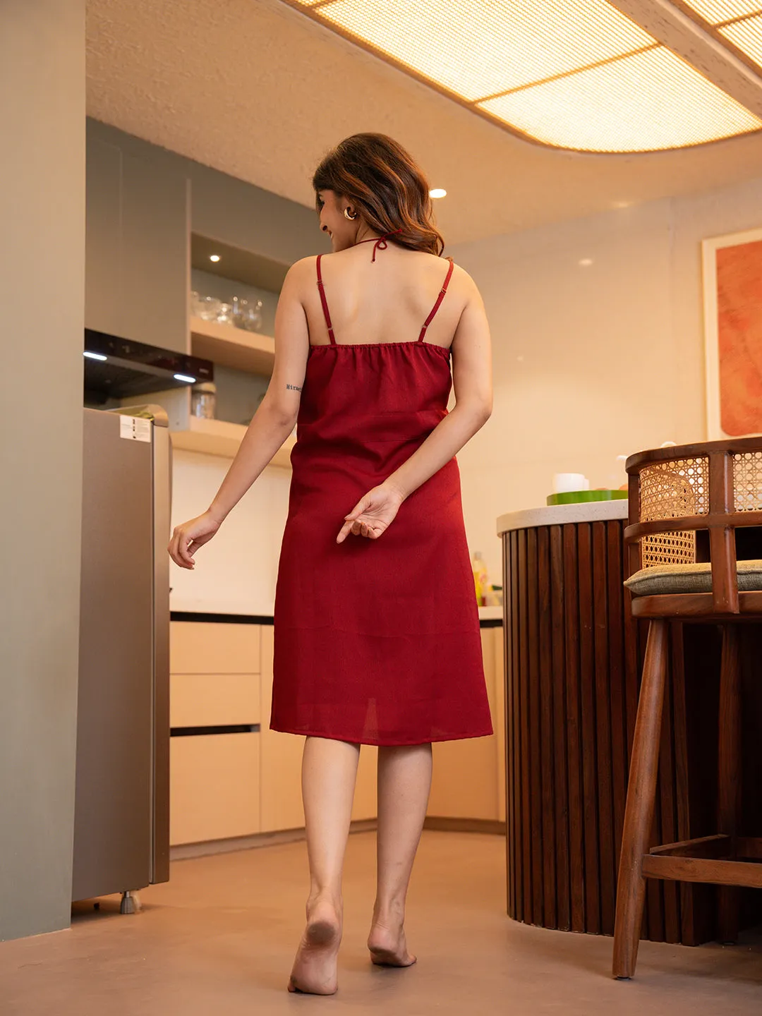 Raspberry Red Soft Crepe 2-Piece Maxi & Robe Set