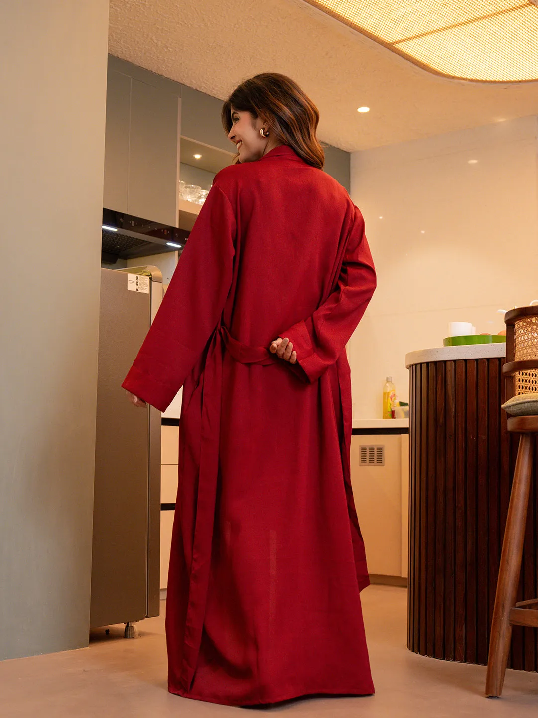 Raspberry Red Soft Crepe 2-Piece Maxi & Robe Set