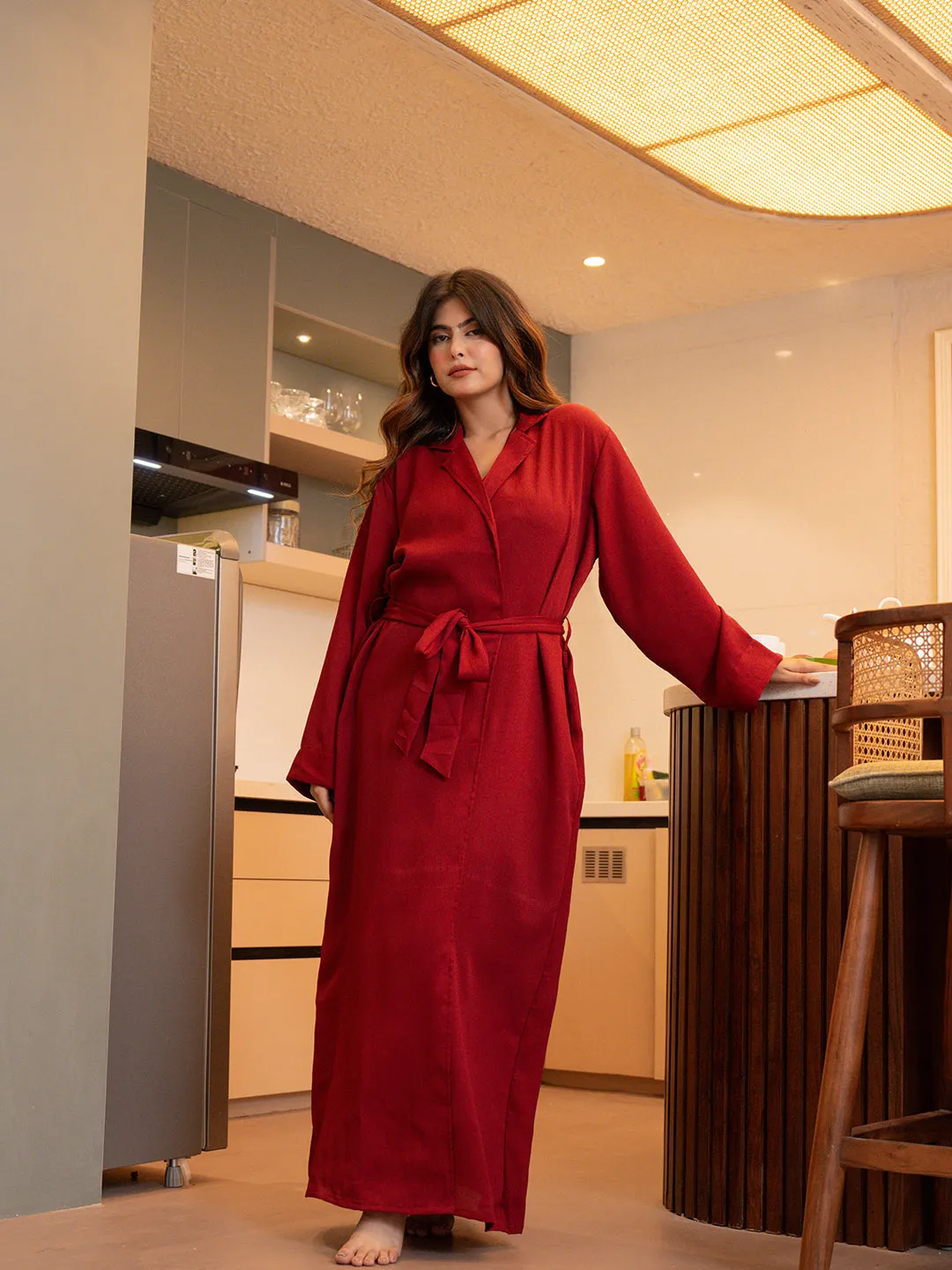 Raspberry Red Soft Crepe 2-Piece Maxi & Robe Set