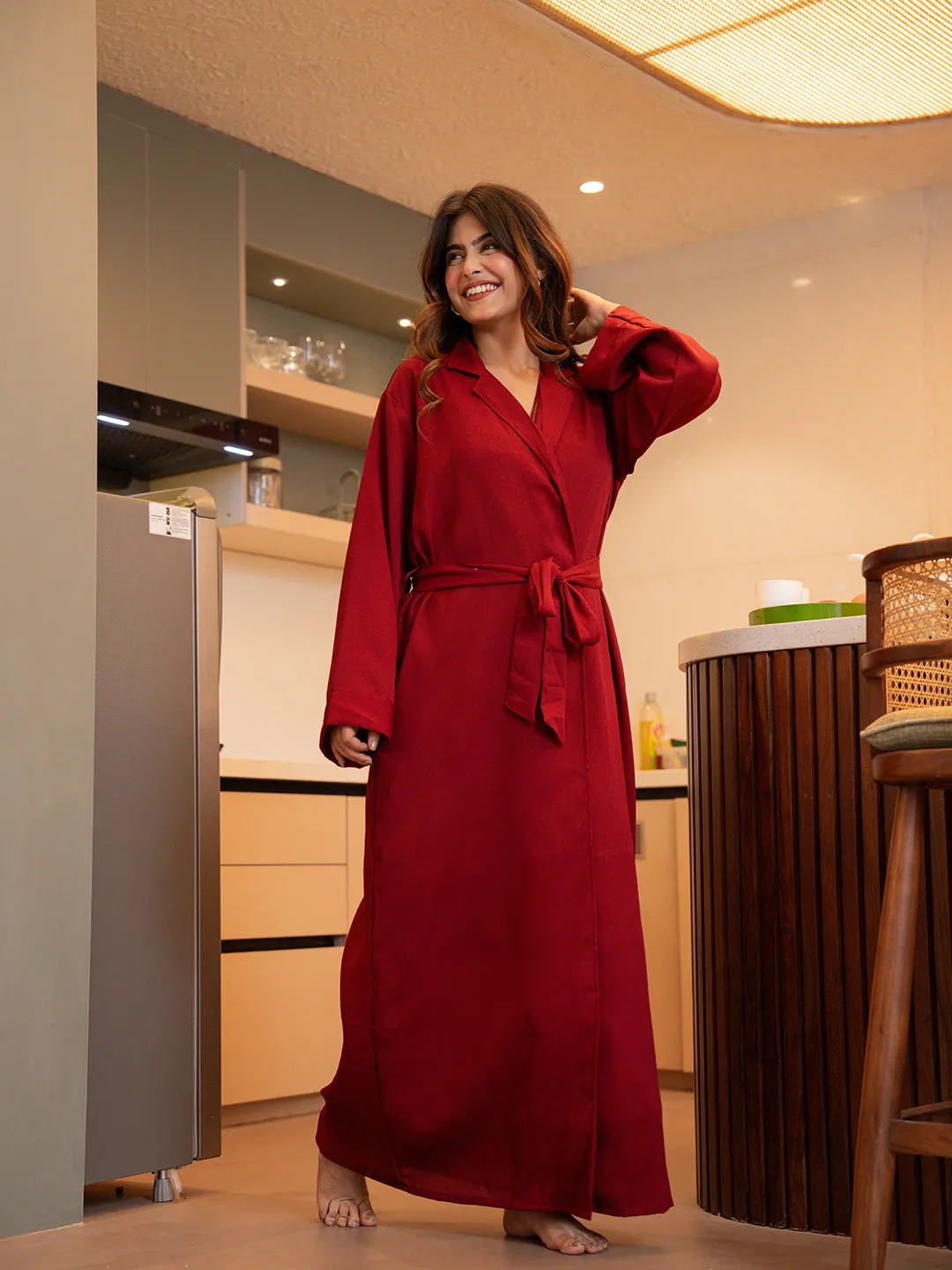 Raspberry Red Soft Crepe 2-Piece Maxi & Robe Set