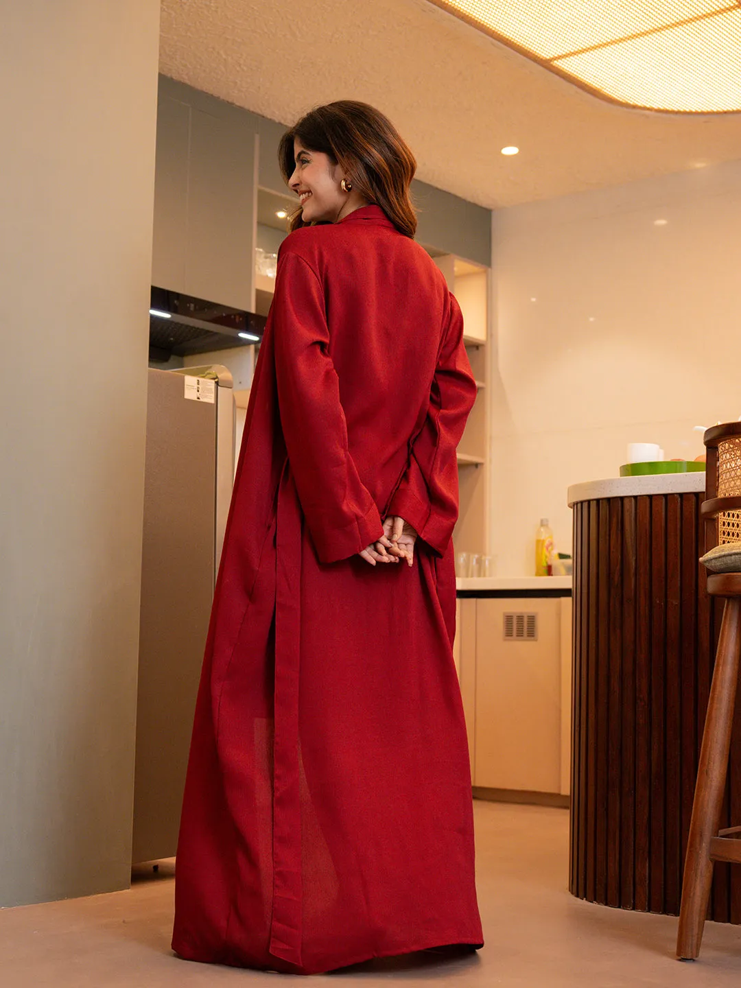 Raspberry Red Soft Crepe 2-Piece Maxi & Robe Set