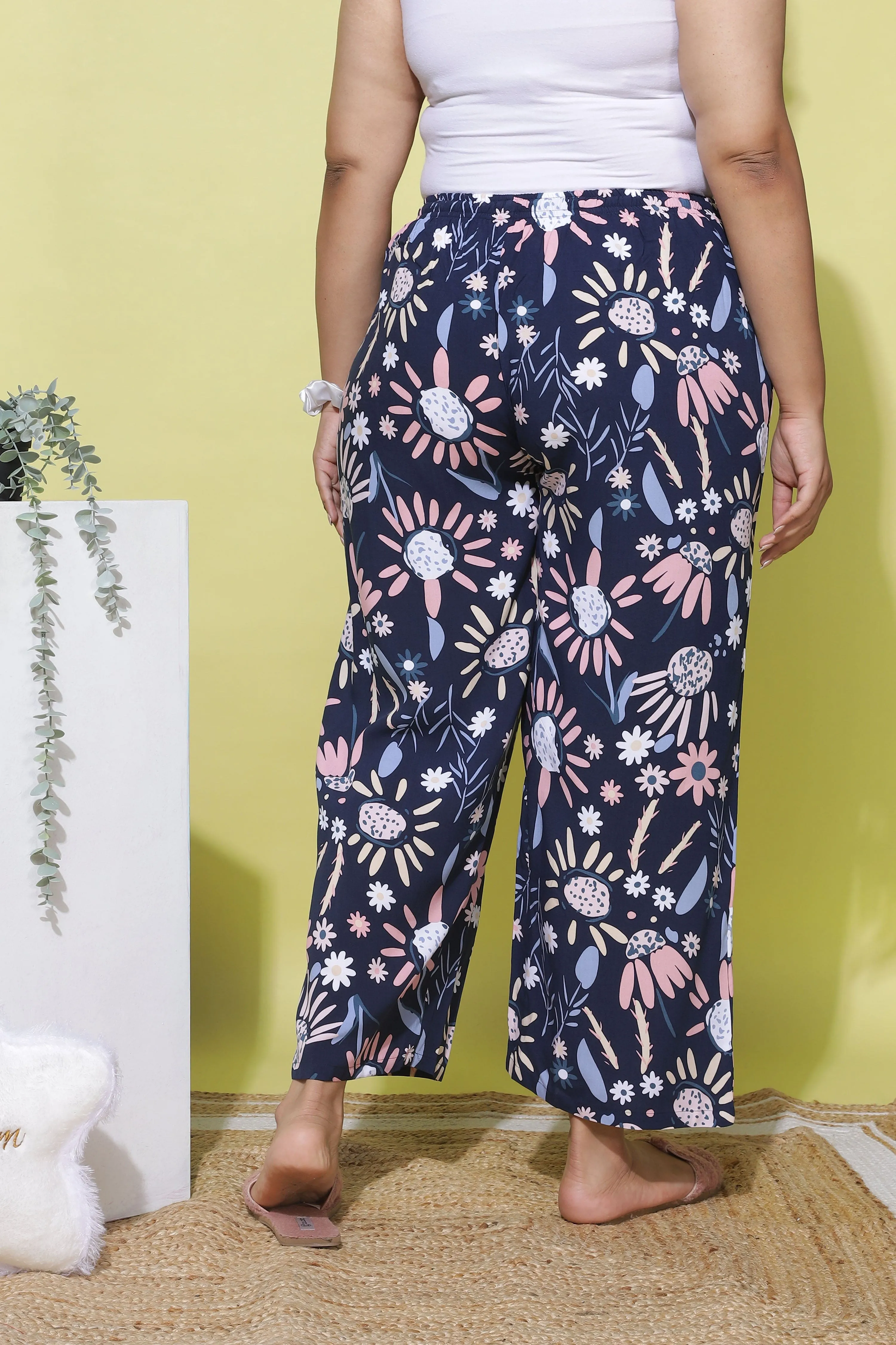 Rayon Plus Size Palazzo Pants Midnight Blue