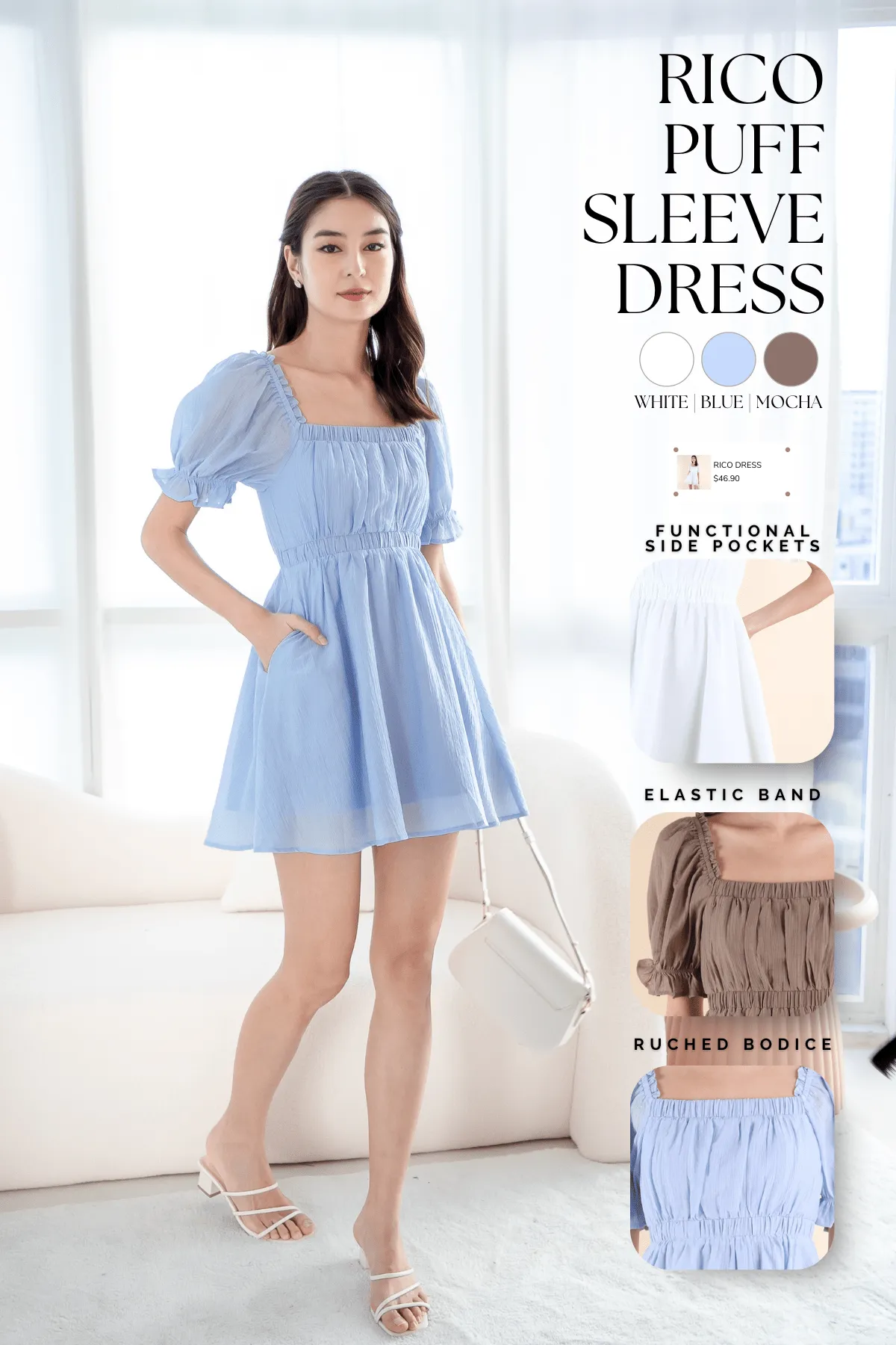 RICO PUFF SLEEVE DRESS IN BLUE