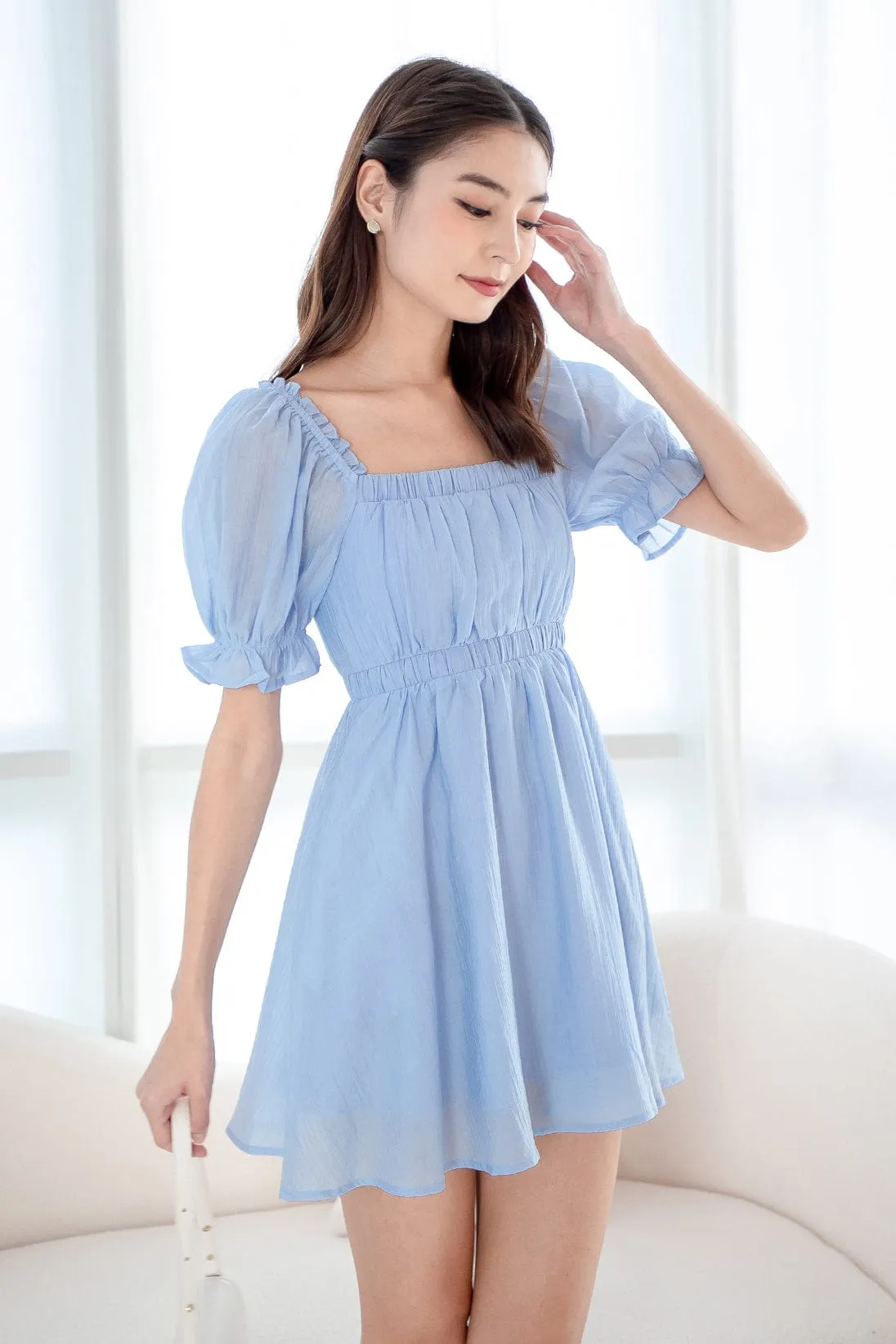 RICO PUFF SLEEVE DRESS IN BLUE