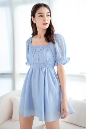 RICO PUFF SLEEVE DRESS IN BLUE