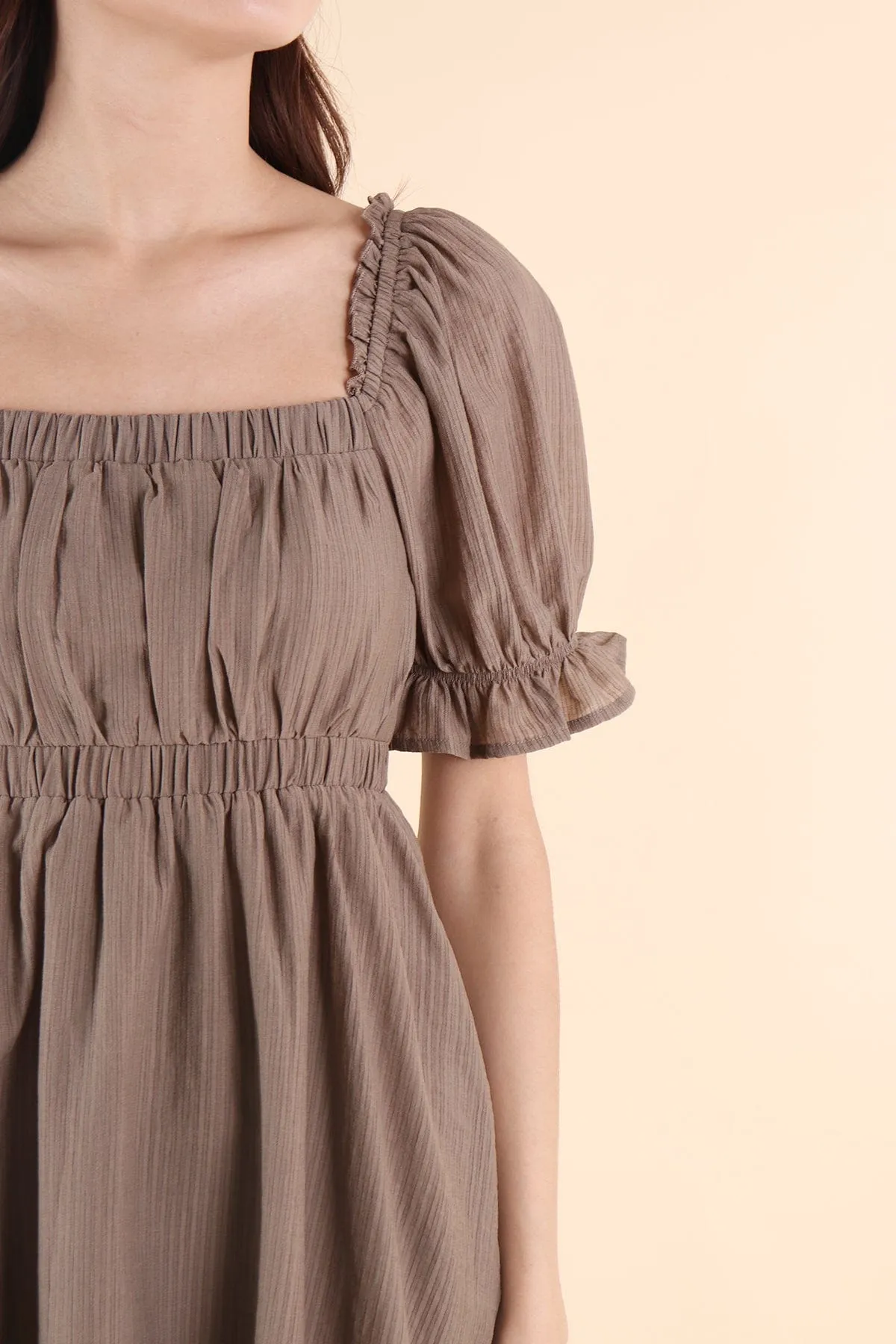 RICO PUFF SLEEVE DRESS IN MOCHA