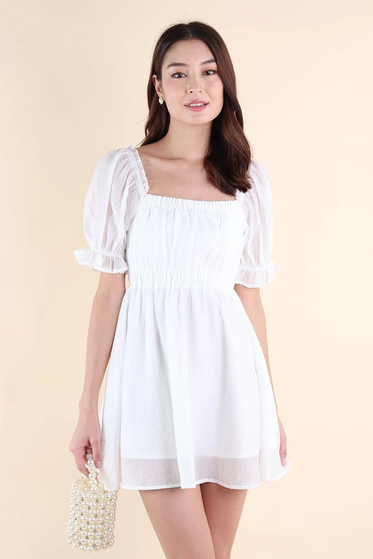 RICO PUFF SLEEVE DRESS IN WHITE